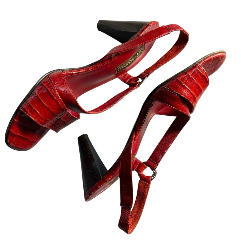 Brighton Red Croc-Embossed Leather Slingback Heels - Picture 6 of 12